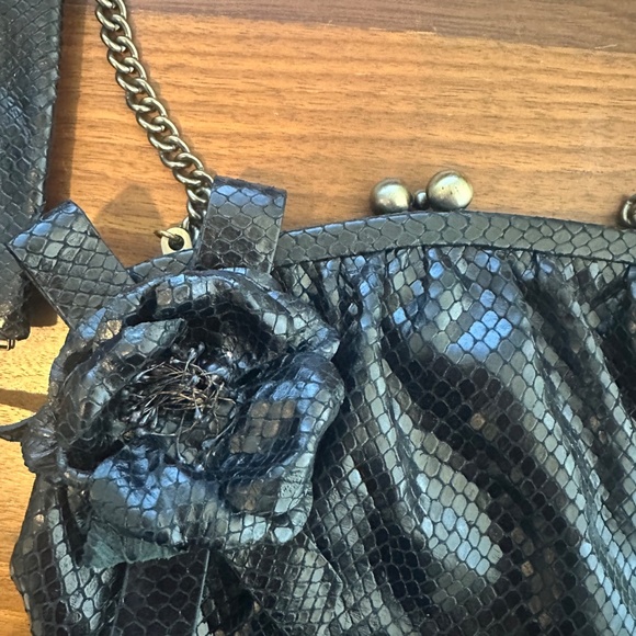 Isabella Fiore Black Snake-Embossed Evening Bag + Matching Pouch - Picture 3 of 13